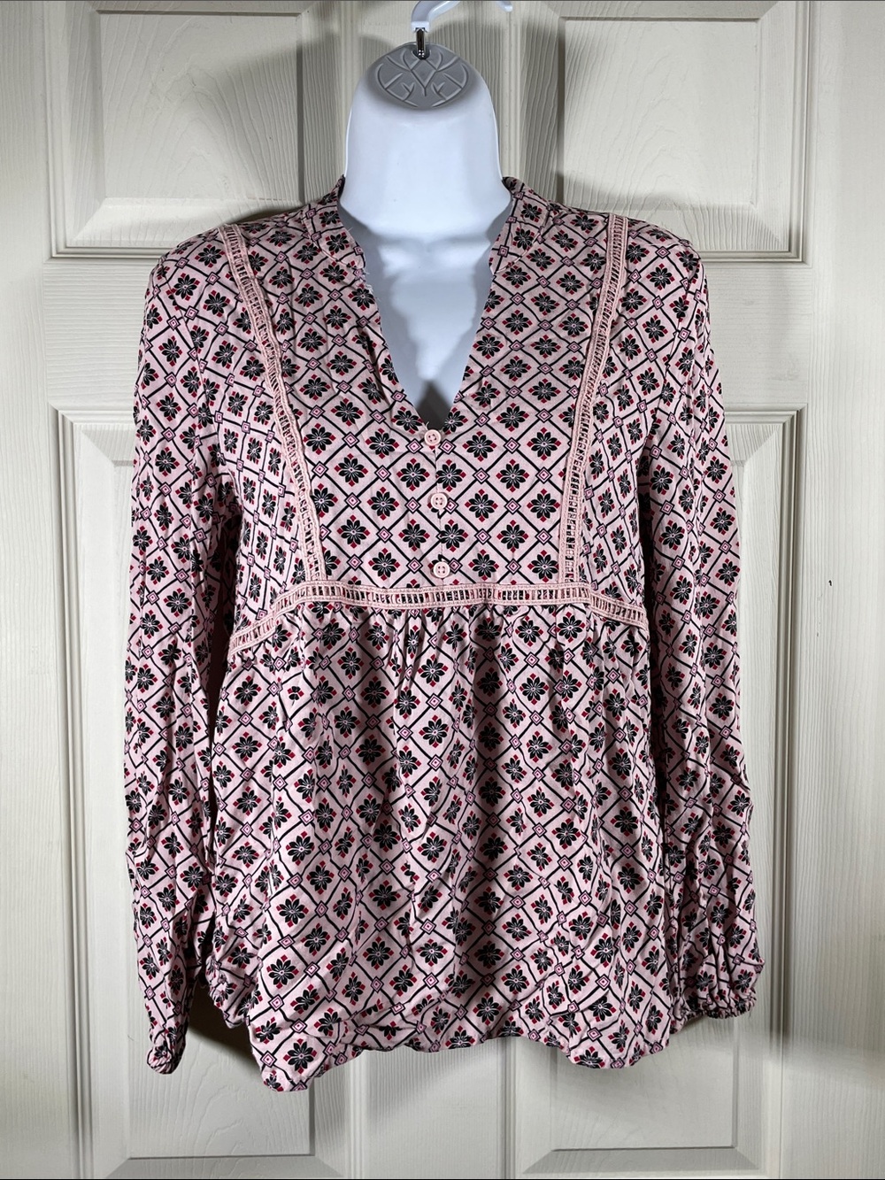 love, Fire Pink Patterned V-Neck Peasant Tunic
